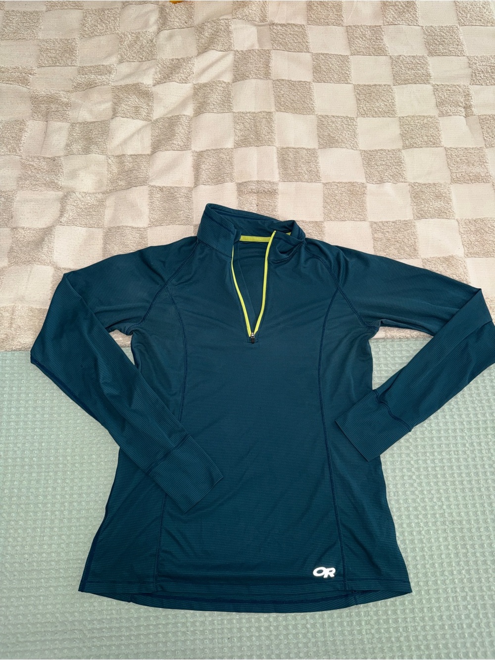 Outdoor Research Women's Teal Long-Sleeve Quarter-Zip‎ Top with Lime Accent